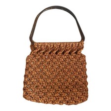 Vintage 1970s Orange Macrame Handbag Purse With Acrylic Handle Reteo Boho MCM