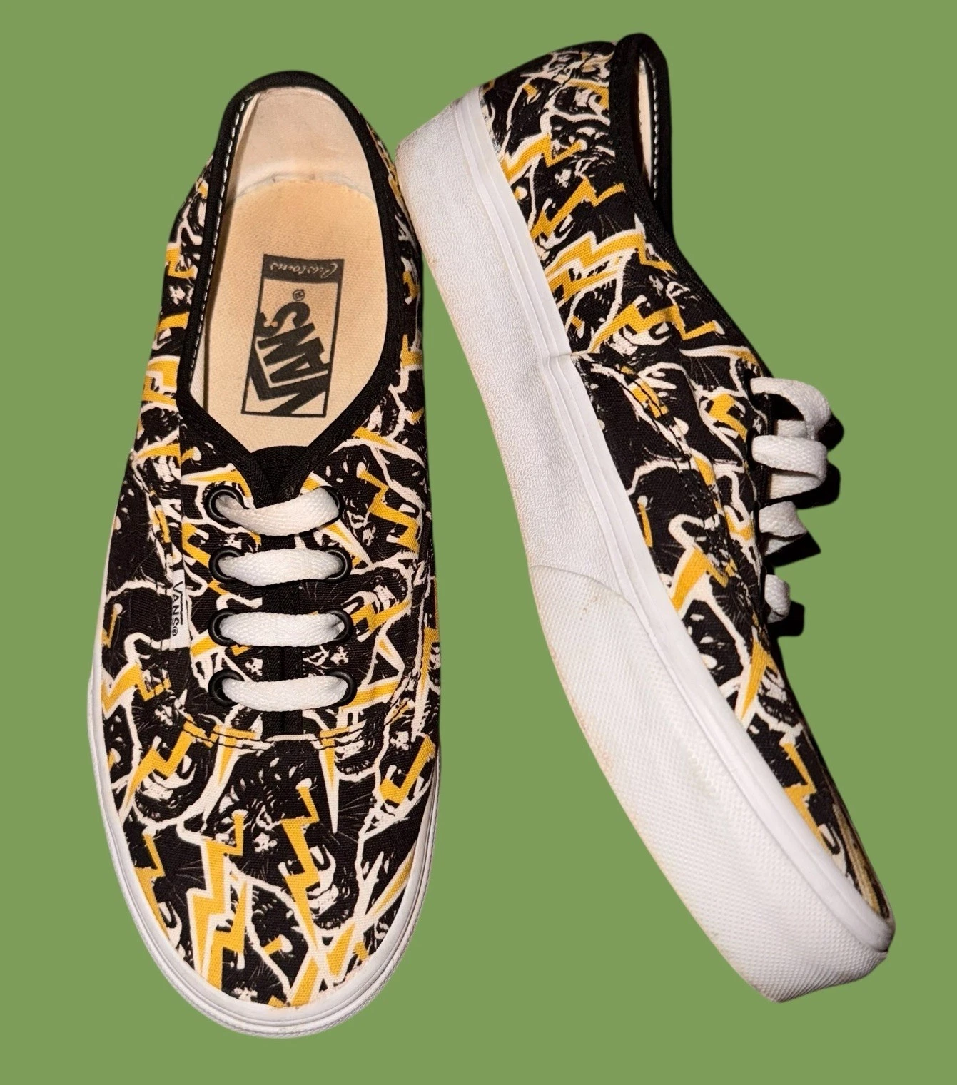 Vans Stampa Personalizzata Bianco Giallo Nero Basso Lacci Uomo Taglia 6 Donna 7 5