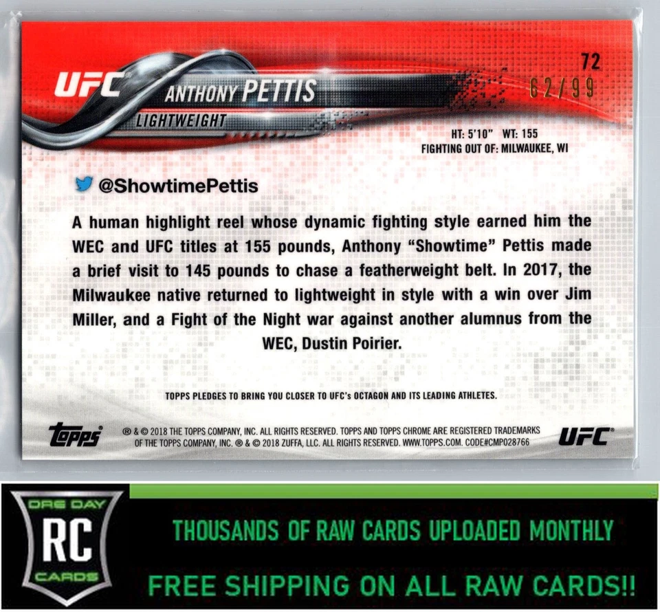 2018 Topps Chrome UFC Green #/99 Anthony Pettis #72 - Image 2 of 2
