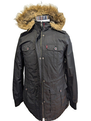 Levi's Damen Parka lang schwarz S Nylon Sherpa Kapuze Kunstfell |312BSR