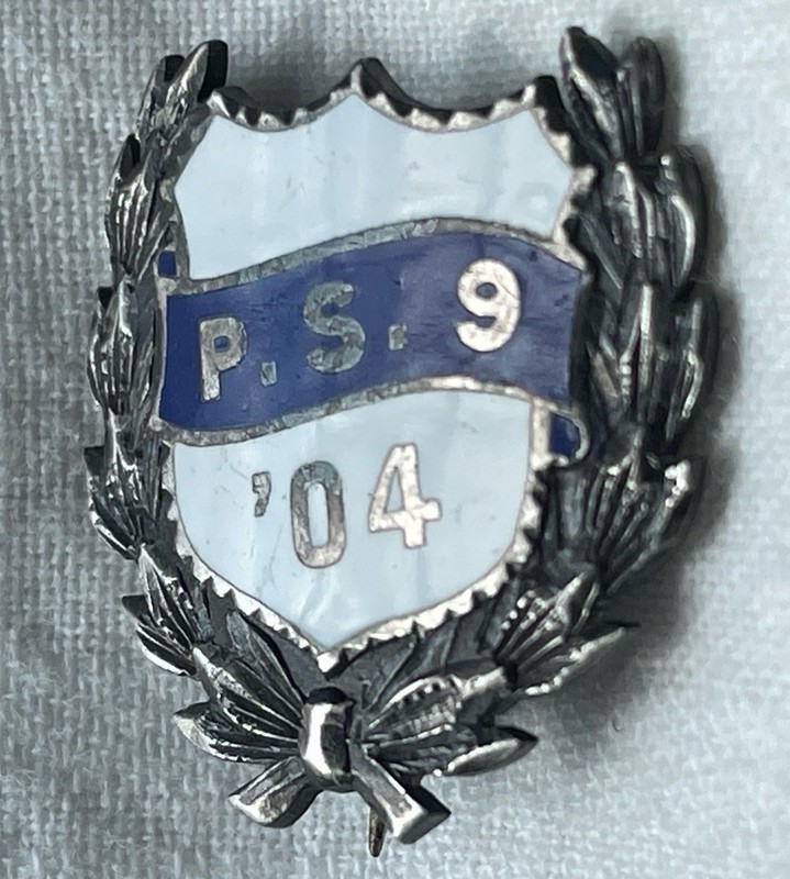 Antique class 1904 ~ Public School 9 ~ Sterling Silver enamel lapel pin ~ badge