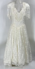 vintage Jessica McClintock Bridal Off white lace wedding dress LG Cottage Core
