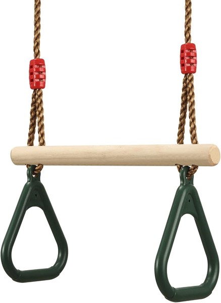 Kinderholz Trapeze Schaukel Mit Kunststoff Turnringen 160 Kg Belastbar-image