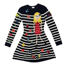 RED Valentino London Kaye Long Sleeve Knit Sweater Dress Stripes Crochet Medium