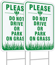 Please Do Not Drive Or Park On Grass Sign, Keep Off The Grass Yard Signs, 2 Pack