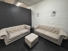 Beige Cream 3 & 2 Seater DFS Belair Sofá Set with Matching Footstool - Delivery