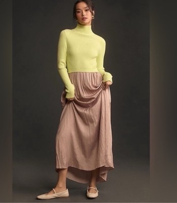 $180 ANTHROPOLOGIE The Thea Twofer Sweater Dress Maxi Ribbed Green Sz S  #1086 | eBay