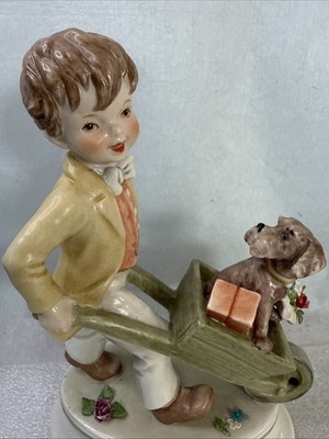 1970´s Vintage Goebel Hummel Lore 250 Boy with Wheelbarrow & Dog Figurine V-Bee