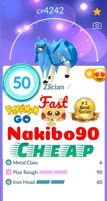 Pokemon Shiny Zacian Lv50 3 Skill Top Master League Pvp Tra de Go Describe 