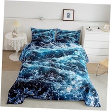 Blue Waves Comforter Set Size Ocean Sea Bedding Summer Theme Queen Multi 30