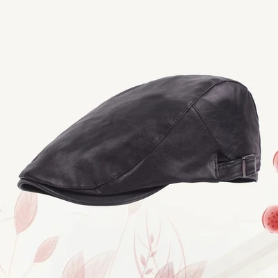 Bérets en cuir Casquette en cuir pour hommes Hiver d'âge moyen Casquette avant - Photo 1/4
