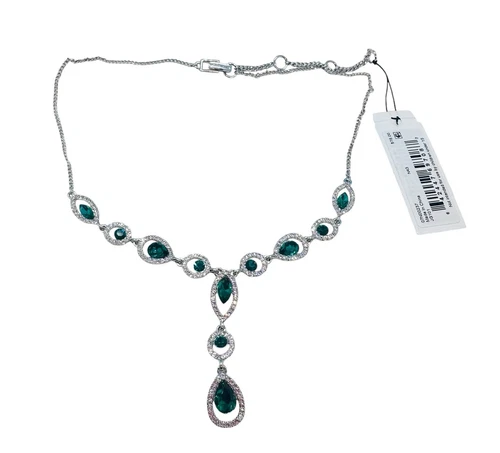 Collana Givenchy tono argento pietre verdi bianche pavè pietra Y lariat nuova con etichette