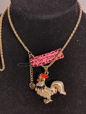 Betsey Johnson White Gemstone & Rhinestone Rooster Necklace New With Tags 