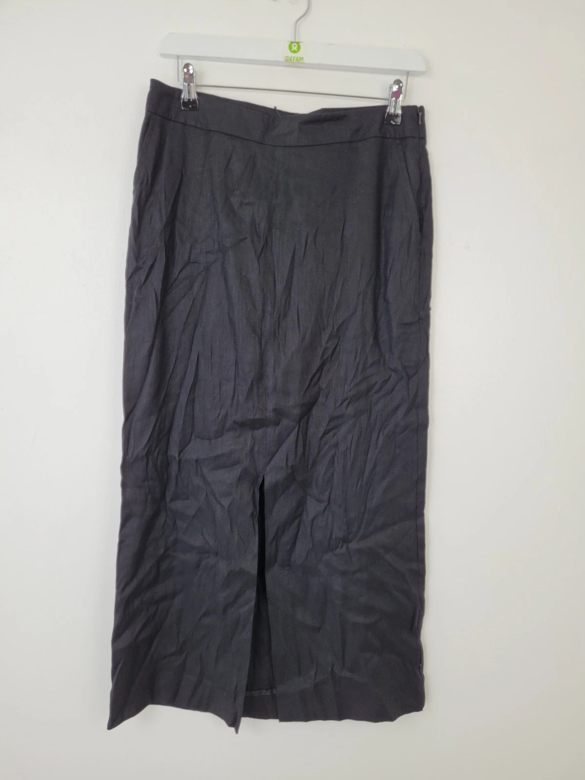 Jaeger Women's Skirt Size 10 Black Linen Blend Front Vent Midi Skirt New F2