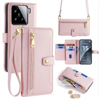 Handykette FüR Xiaomi 15, Band HandyhüLle KartenfäCher Pu Leder In Rosa