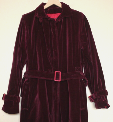 Vintage Trench Coat Velvet 70s 80s Burgundy Red Maxi Length Vintage Trench Coat Velvet 70s 80s Burgundy Red Maxi Length