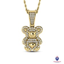 3D Embossed Teddy Bear 0.21 Ctw Diamond Natural Pendant Charm 10K