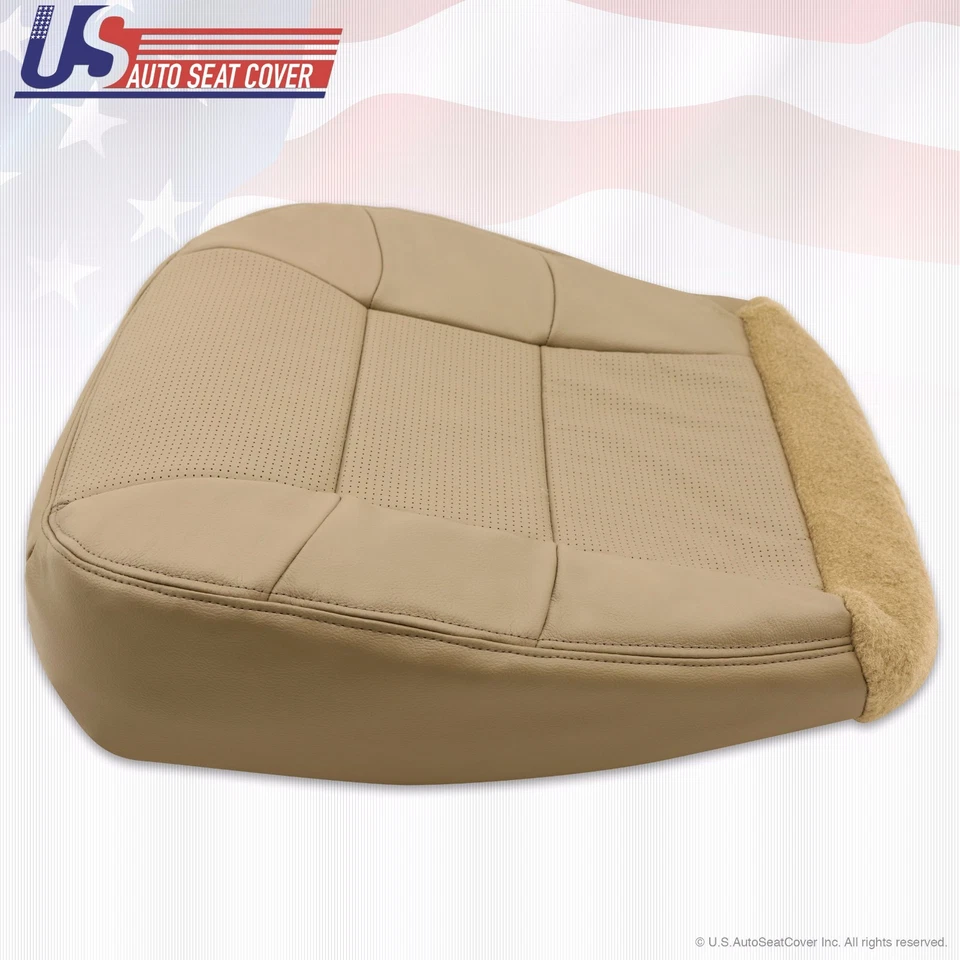 2000 Lincoln Navigator Driver Side Bottom Perforated Leather Seat Cover Tan - Image 4 of 4