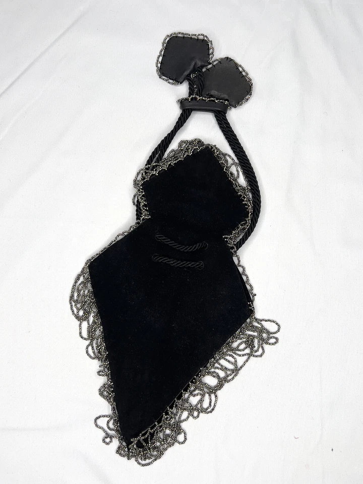 Antigua Cartera de Cuero con Cuentas de la década de 1910 con Cordón Cuentas Corte de Acero Fabuloso Estado Foto 4 de 4