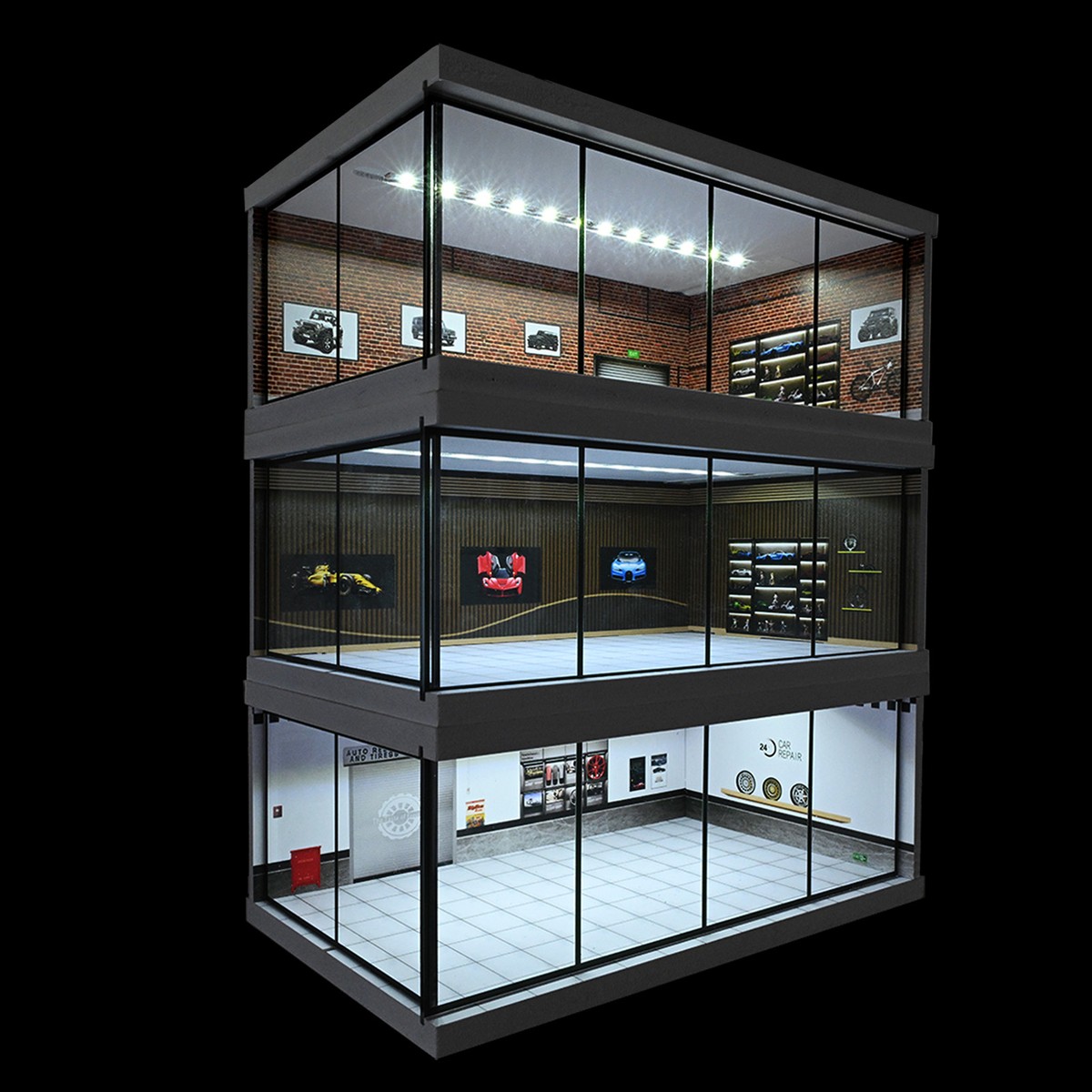 1/43 Diorama Diecast Car Garage Model LED City Street Car Showroom