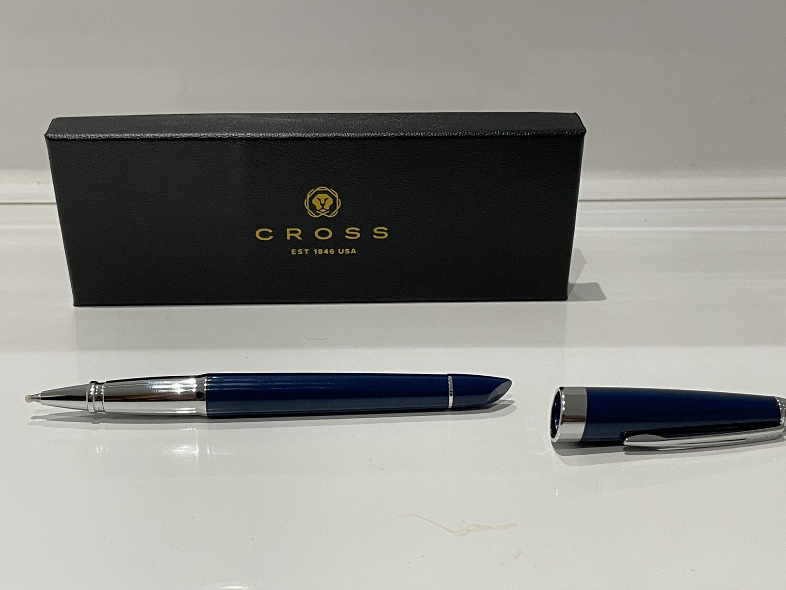 Cross Aventura Blue with Chrome/Silver Trim Rollerball Pen With Box