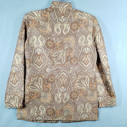 Spencer Jeremy Size 4 Paisley Brown Golden Suit Jacket 100% Silk Shoulder Pads - Picture 3 of 12