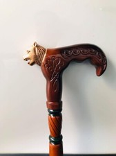 Tiger Engraved Head Handle Victorian Handmade Wooden Walking Stick Cane