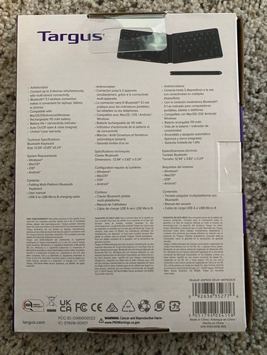 TARGUS Wireless Folding Keyboard Ultra-Compact Bluetooth Windows iOS Android NEW - Picture 2 of 2