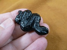 (Y-SNAK-FL-570) Black Onyx SNAKE SIDEWINDER carving FIGURINE GEMSTONE reptiles