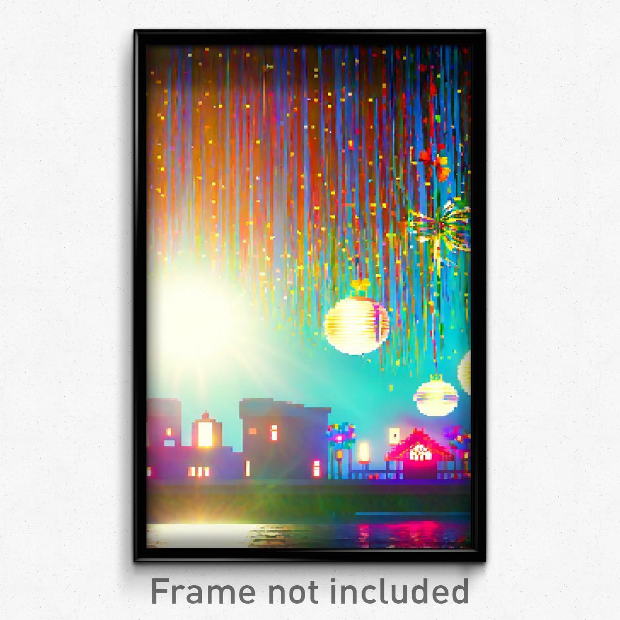 Pixel Art Poster - Imaginary New Year Day (8 Bit Psychedelic Video Game Print)