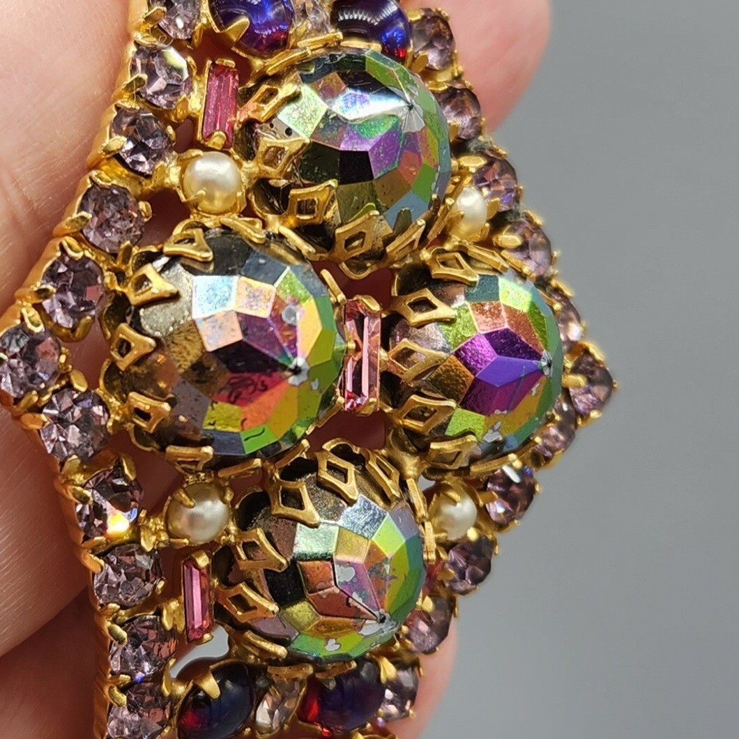 Unsigned Designer Vitrail Watermelon Rhinestone D… - image 11