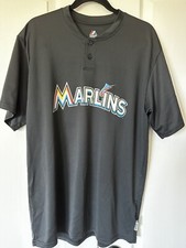 MLB Florida MARLINS MAJESTIC 2-Button *COOL BASE Henley JERSEY SHIRT L Large