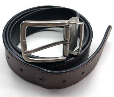 Unbranded Reversible Belt Black Brown Mens Sz 38 Silver Buckle 1 3/8''
