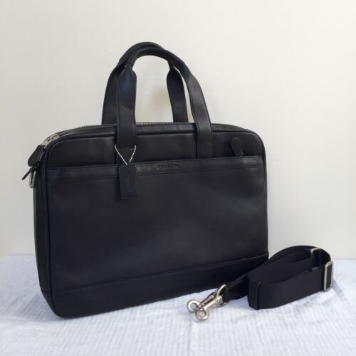 NWT COACH HUDSON COMMUTER LEATHER DOUBLE-ZIP BAG, F71701, BLACK, $550 - Picture 1 of 12