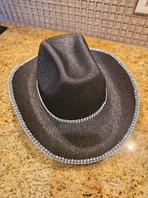 Black Cowboy Hat with bling Silver Band CXQRR Glitter Silver Black Cowboy Hats for Women - Western  main image 2