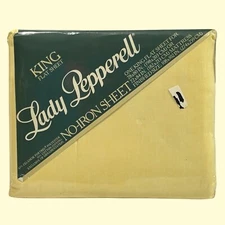 Lady Pepperell KING Yellow Flat Sheet W Piping No Iron  78 X 80 new unopened usa