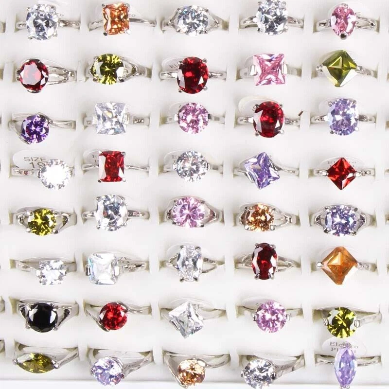 Venta al por mayor 100 coloridos anillos de boda de cristal circonita cúbica para mujer joyería para dedos de moda Foto 3 de 4