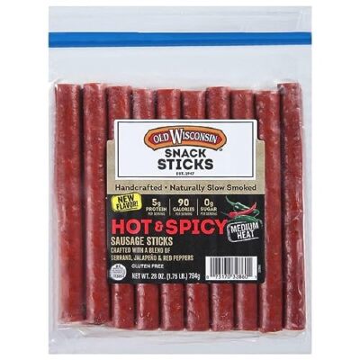 Hot & Spicy Sausage Snack Sticks 28oz Smoked Ready to Eat Keto Friendly