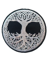 TREE OF LIFE - MYTHOLOGICAL - BLACK & WHITE - Embroidered Iron-On/Sew-On Patch