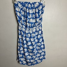Lilly Pulitzer Windsor Strapless Dress XS Tusk In Sun Blue White Elephants Pima