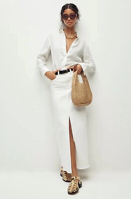 Womens Sz 26 (2) Denim Maxi Skirt White Long Jean Skirt Slit Raw Hem  NWT