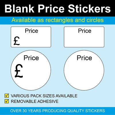 PRICE STICKERS / AUDIOPRINT LTD. Circle Blank Price Stickers / Labels - A variety of sizes to choose from