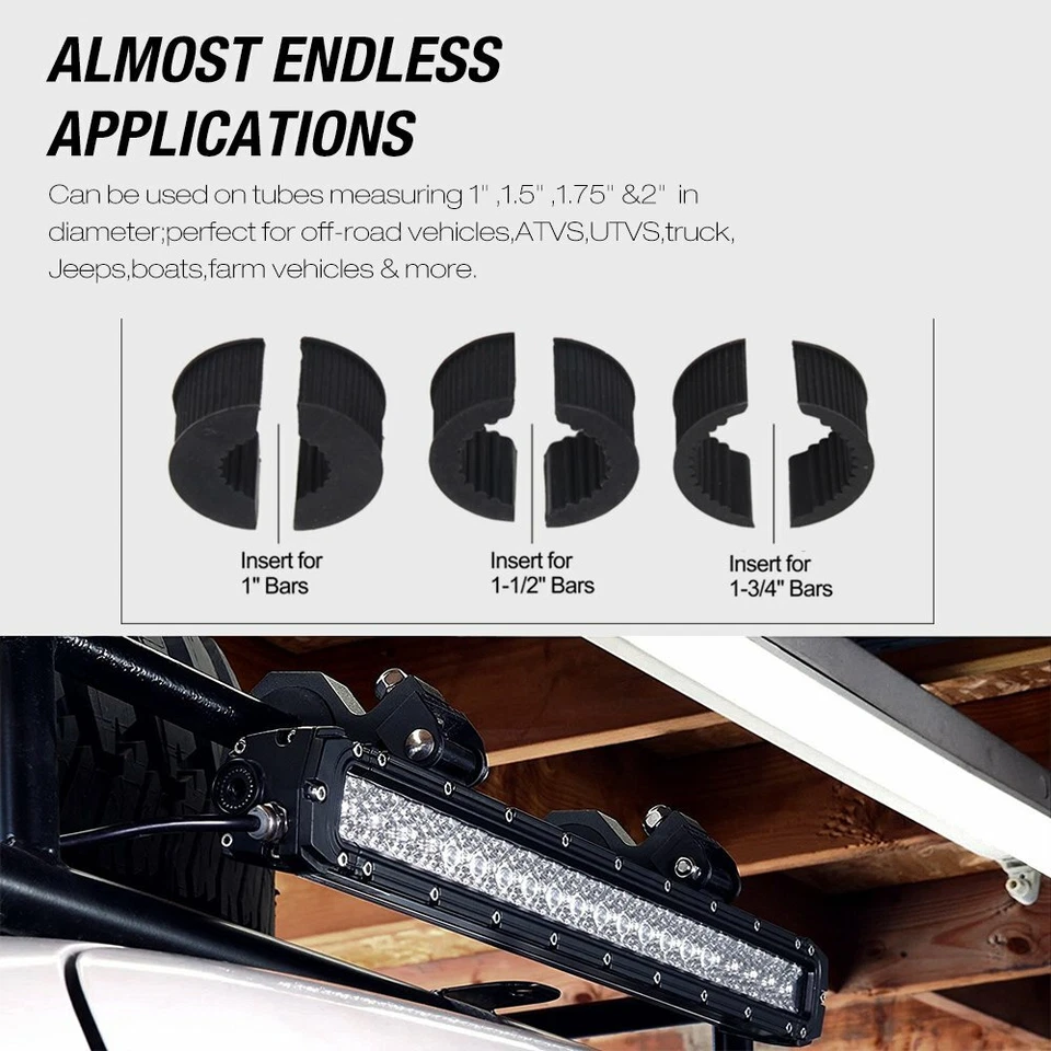 2x Soporte de montaje Tubo Abrazadera para barra de luz LED Bull Bar Pods 1" 1.5" 1.75" 2" in Foto 3 de 4