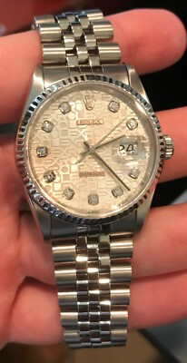 ROLEX DATEJUST 16234 Jubilee BAND 36MM 18K WHITE Gold BEZEL 3135 Diamond Dial