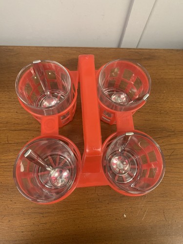 Crate&Barrel Red Condiment Caddy with Jars Ladels Picnic Cookout BBQ Party - Picture 5 of 19