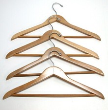  4 Vintage Wooden Clothing Closet Hangers  Natural  Standard Adult Size