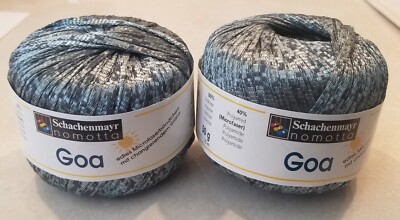 2 Balls Goa by Schachenmayr Nomotta Ribbon Yarn 53 Gray Green Rayon/Nylon NEW