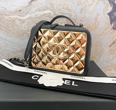 Chanel Golden Plate Medium Vanity Case Lambskin Quilted Bag | eBay