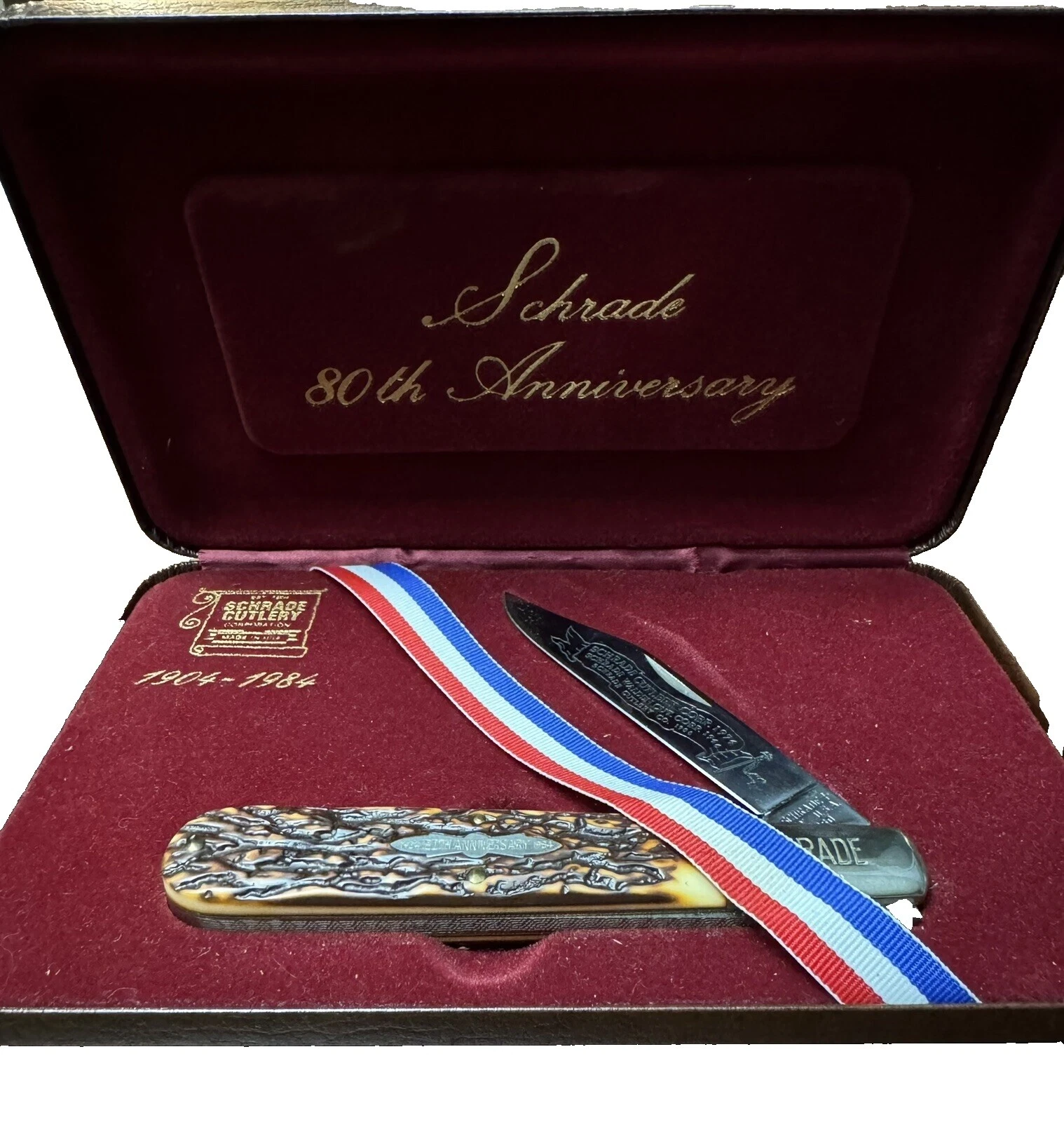 Hoja de acero al carbono Schrade Mango de Cuero cuchillos plegables modernos de colección