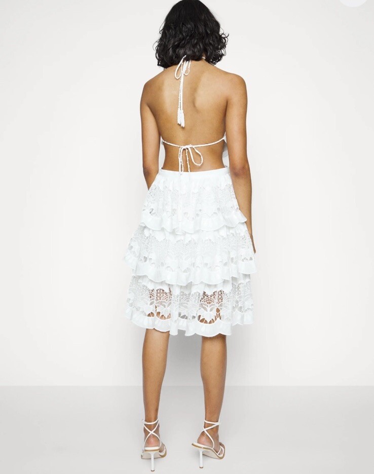 NWT! FARM RIO Richilier White Cotton Halter Neck Tiered Midi Dress Size: XL  | eBay